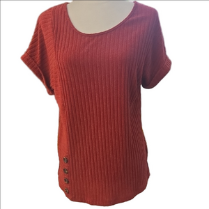 Women's Ribbed Red Top Sweater Xl